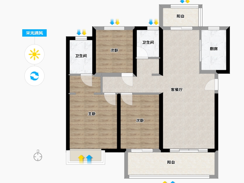 河南省-郑州市-中海如园-90.00-户型库-采光通风