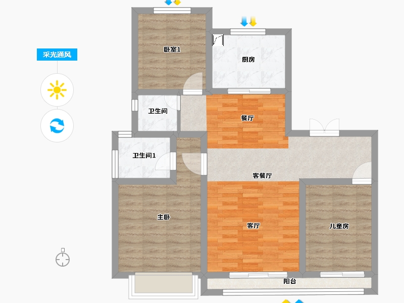 河北省-唐山市-紫樾宸府-81.90-户型库-采光通风