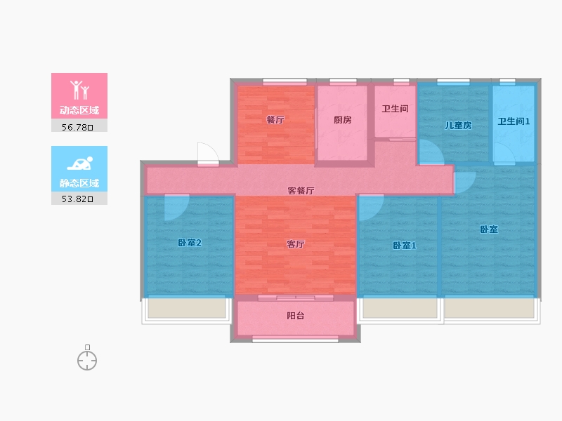 河北省-唐山市-碧桂园凤凰城-100.48-户型库-动静分区