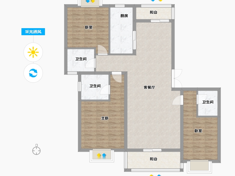 陕西省-咸阳市-沁园春天-130.00-户型库-采光通风