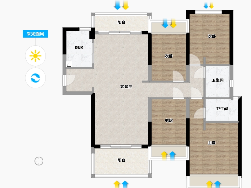 广东省-江门市-裕邦新外滩-120.00-户型库-采光通风