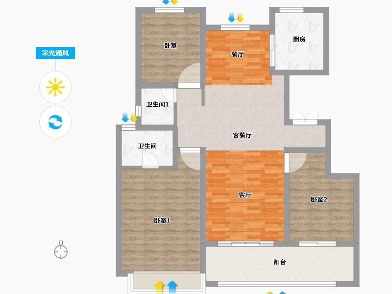 河北省-唐山市-荣盛熙堂尚院·名筑-103.82-户型库-采光通风