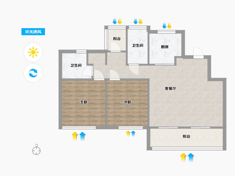 江苏省-苏州市-朗诗蔚蓝广场-88.00-户型库-采光通风