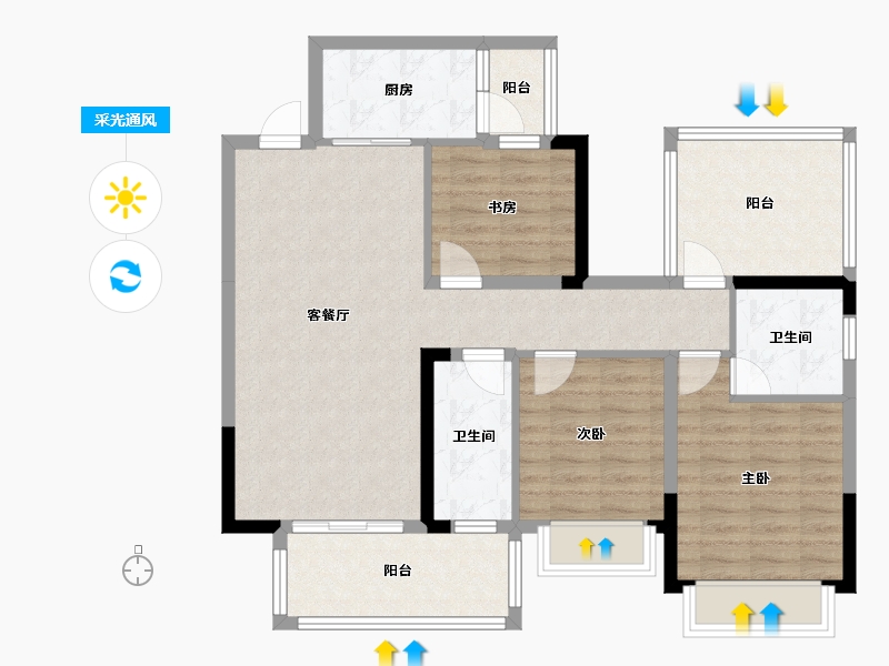 广西壮族自治区-南宁市-明昱公园-89.00-户型库-采光通风