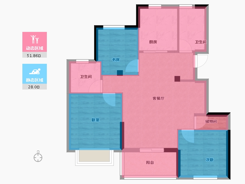 浙江省-嘉兴市-佳源海棠府-74.76-户型库-动静分区