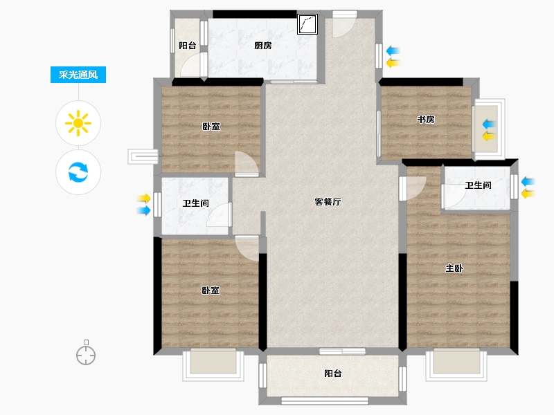 广西壮族自治区-玉林市-北流市新世纪宝翠园-126.00-户型库-采光通风