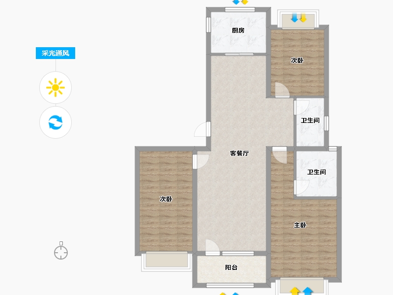 山东省-济宁市-瑞马名门-107.00-户型库-采光通风