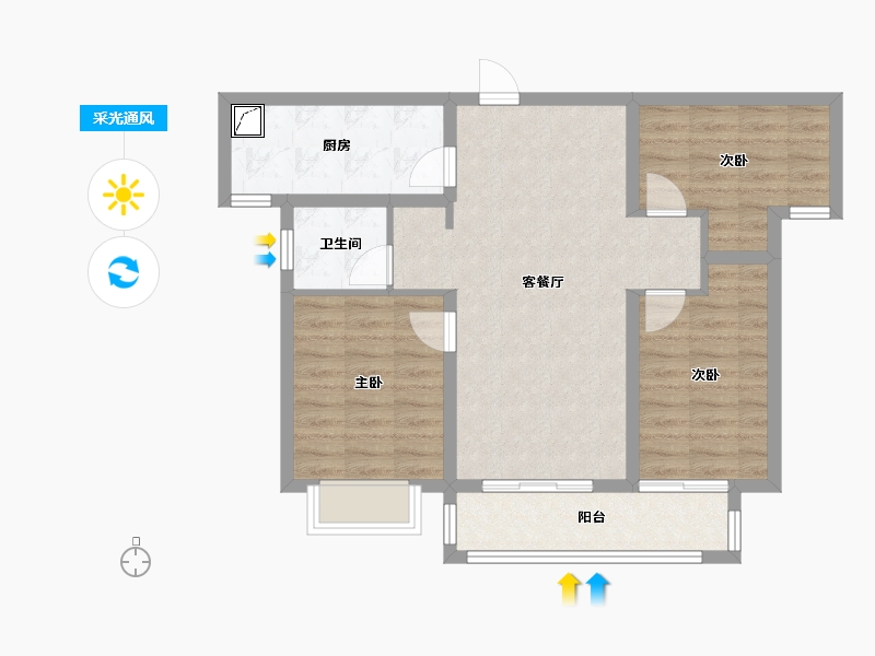 河北省-邢台市-七里新城金水澜庭-88.09-户型库-采光通风