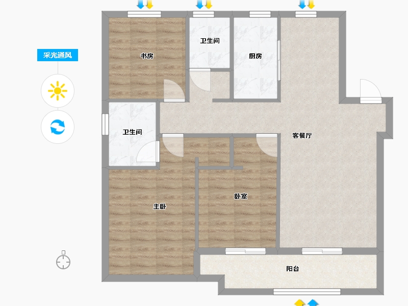 河北省-石家庄市-万科翡翠书院-96.81-户型库-采光通风