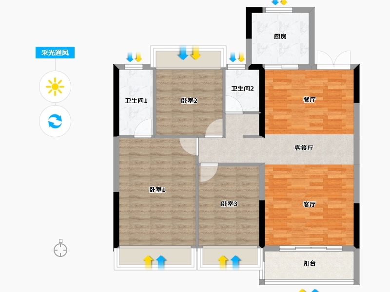 广西壮族自治区-柳州市-碧桂园·PARKROYAL-90.93-户型库-采光通风