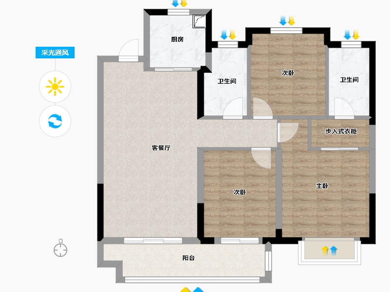 湖北省-天门市-中梁首府壹号-88.00-户型库-采光通风