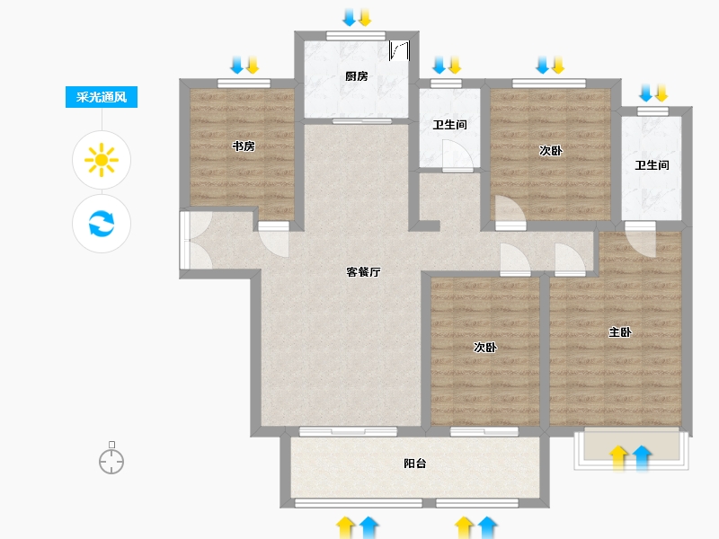 陕西省-宝鸡市-高新首府-117.00-户型库-采光通风