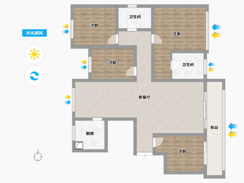 山东省-青岛市-星光岛玫瑰园小区-131.00-户型库-采光通风