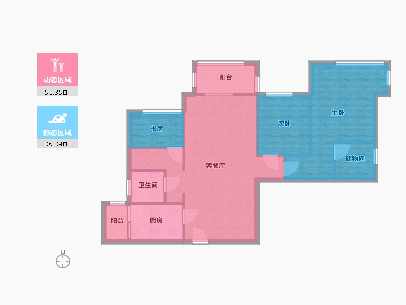 重庆-重庆市-融创万达文化旅游城-锦御-74.08-户型库-动静分区