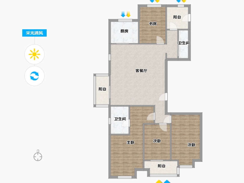 湖北省-武汉市-弘阳印月府-120.00-户型库-采光通风