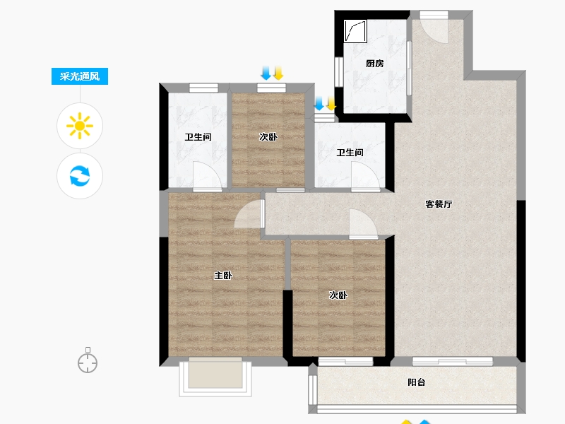 湖南省-长沙市-融创城-84.00-户型库-采光通风