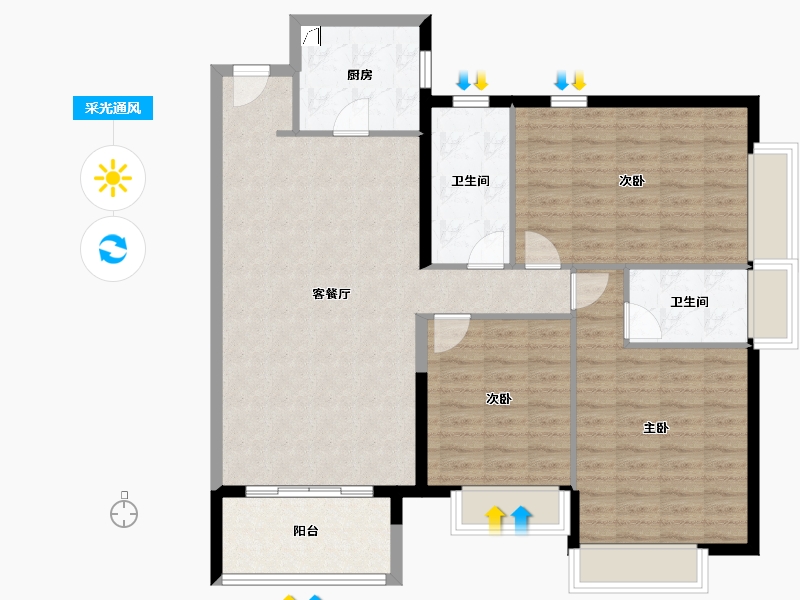 海南省-海口市-华润中心悦府-125.00-户型库-采光通风