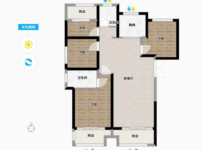 河南省-郑州市-永威泰和璟苑-108.00-户型库-采光通风