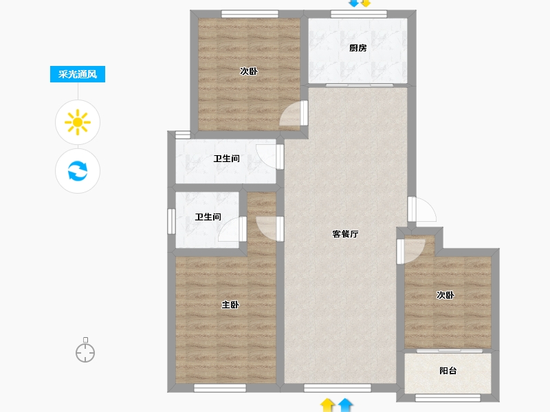 河北省-沧州市-天圣-丽都名邸-106.00-户型库-采光通风