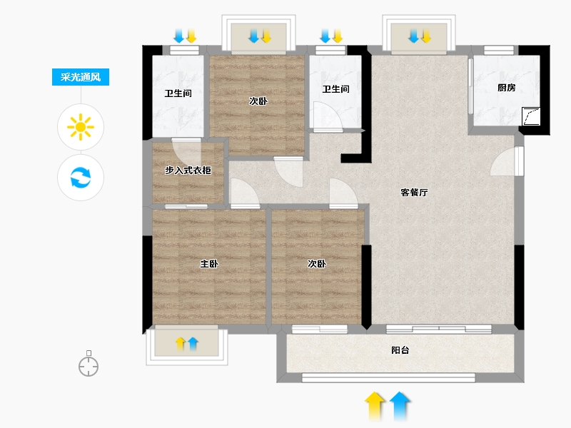 福建省-龙岩市-印象天悦-82.00-户型库-采光通风