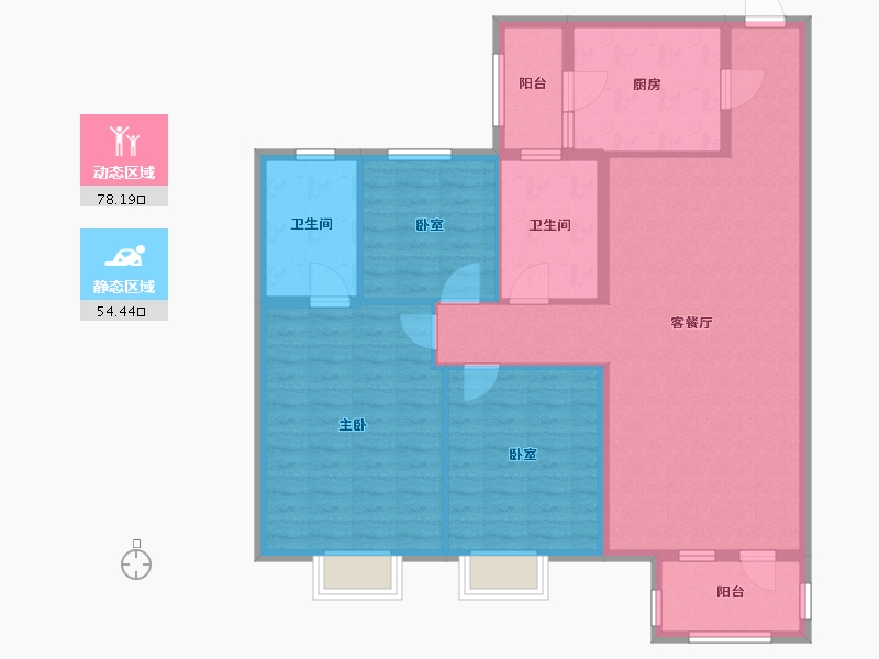 江苏省-苏州市-昆城景苑-91.61-户型库-动静分区