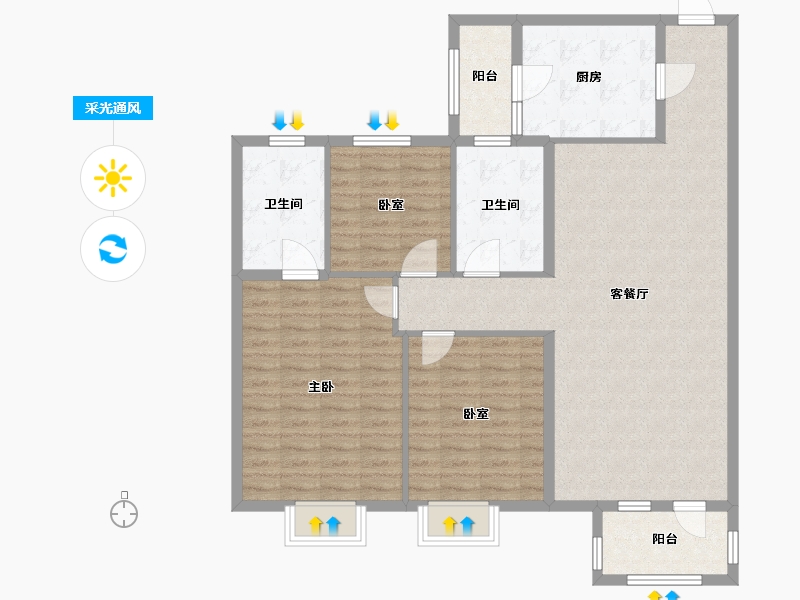 江苏省-苏州市-昆城景苑-91.61-户型库-采光通风