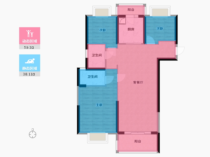 湖北省-武汉市-碧桂园凤凰湾-91.00-户型库-动静分区