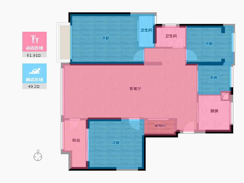 浙江省-宁波市-环球东方港城-106.00-户型库-动静分区