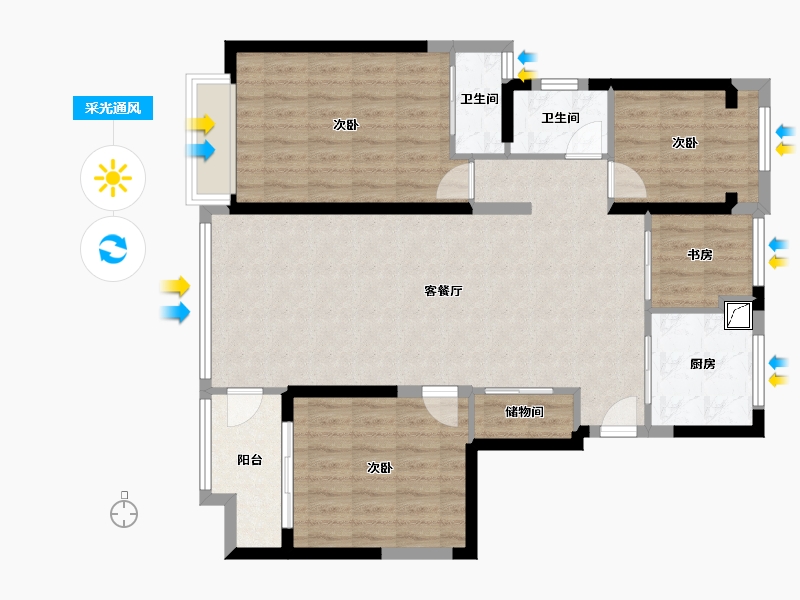 浙江省-宁波市-环球东方港城-106.00-户型库-采光通风