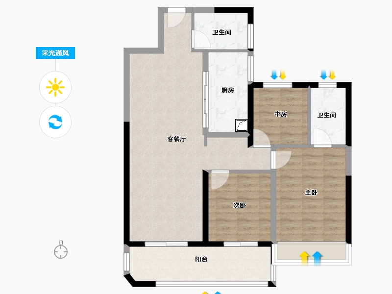 江苏省-苏州市-运河铂湾澜庭-90.00-户型库-采光通风