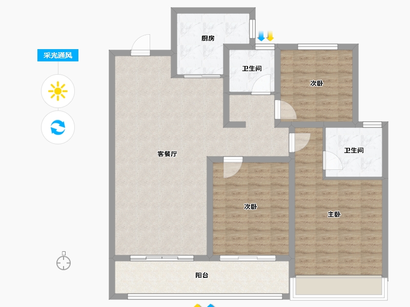 山东省-潍坊市-上城国际-108.00-户型库-采光通风