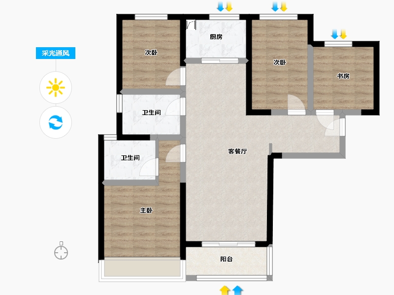 河南省-郑州市-裕华会园-108.20-户型库-采光通风