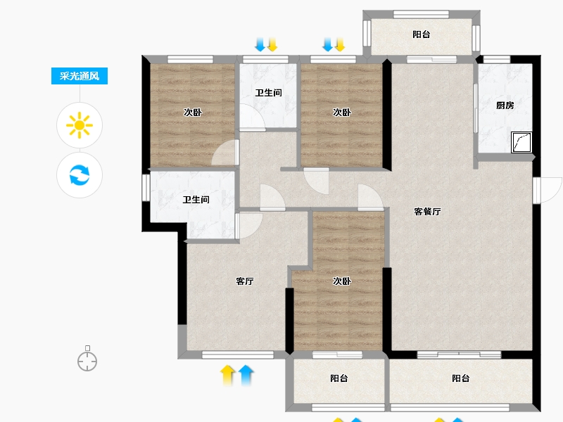 福建省-泉州市-安溪阳光城丽景湾一期-105.00-户型库-采光通风