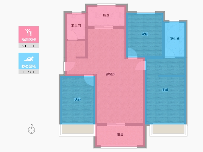 河北省-衡水市-橄榄绿洲-C区-95.60-户型库-动静分区