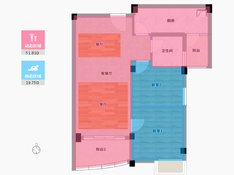 湖北省-鄂州市-碧桂园假日半岛-64.00-户型库-动静分区