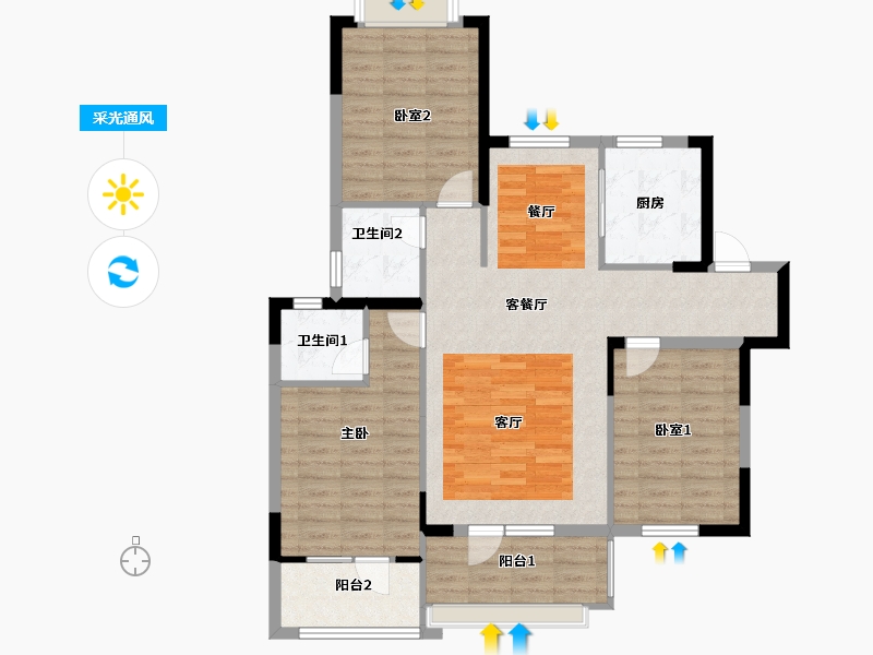 湖北省-鄂州市-滨湖明珠-103.24-户型库-采光通风