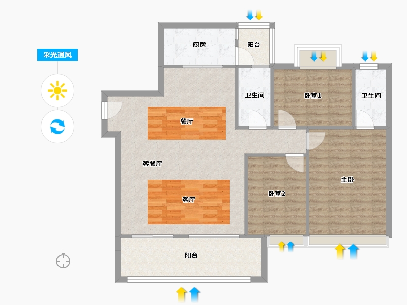 广东省-佛山市-恒晖星河雅居-100.87-户型库-采光通风