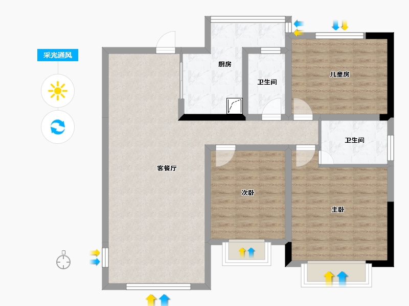 四川省-南充市-龙翔天宇-104.00-户型库-采光通风