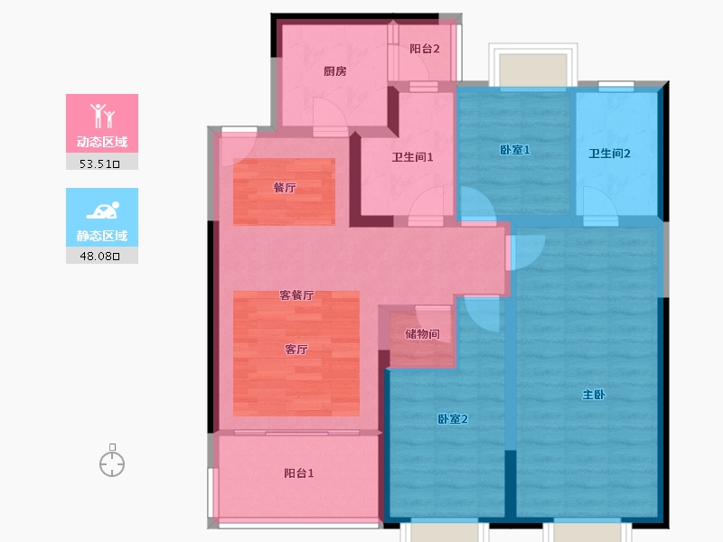 湖北省-鄂州市-鄂州恒大首府-90.49-户型库-动静分区