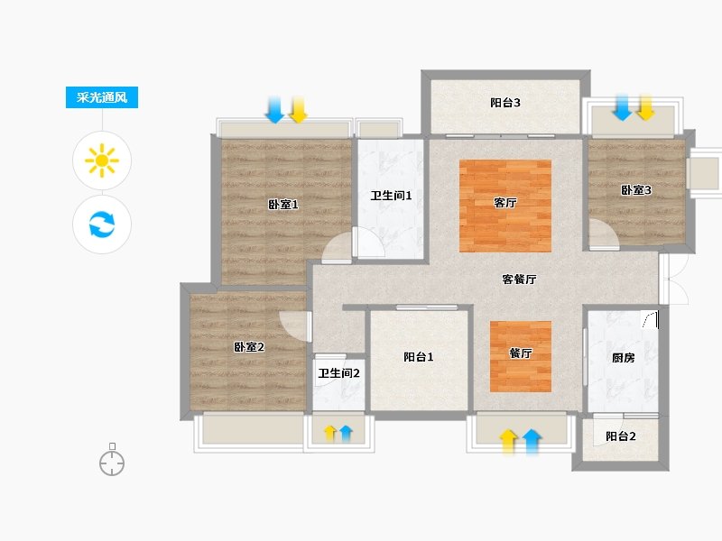 广东省-佛山市-观景豪园-88.38-户型库-采光通风