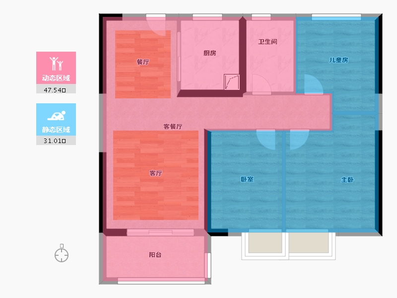 湖北省-鄂州市-海伦堡大城小院-70.07-户型库-动静分区