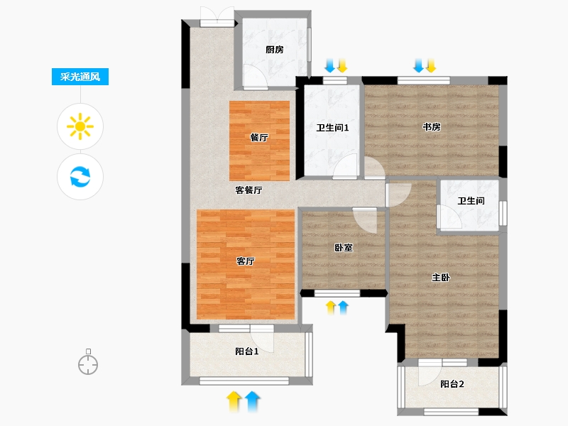 湖北省-鄂州市-滨湖明珠-92.93-户型库-采光通风