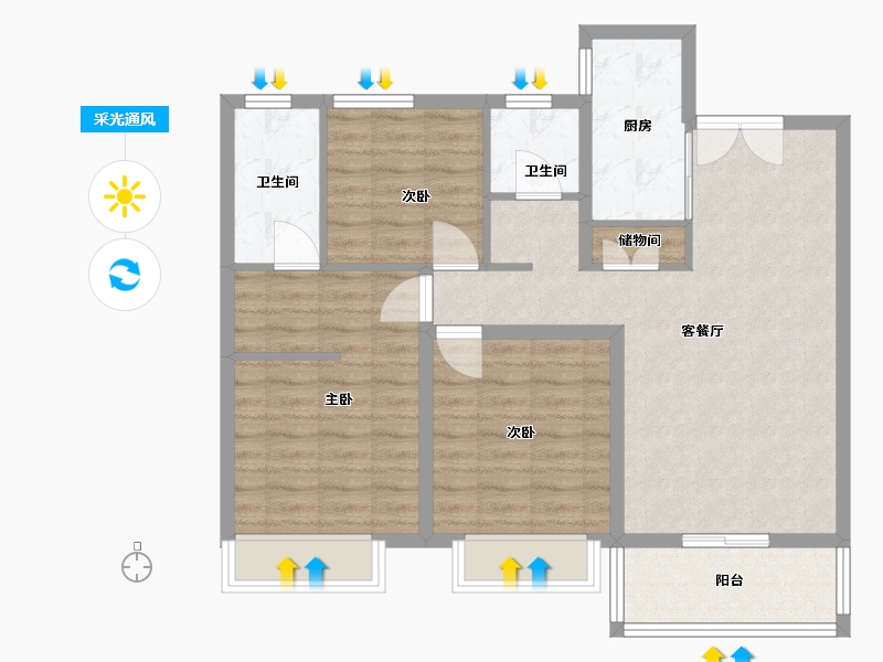 河南省-濮阳市-阳光花园二期-88.06-户型库-采光通风