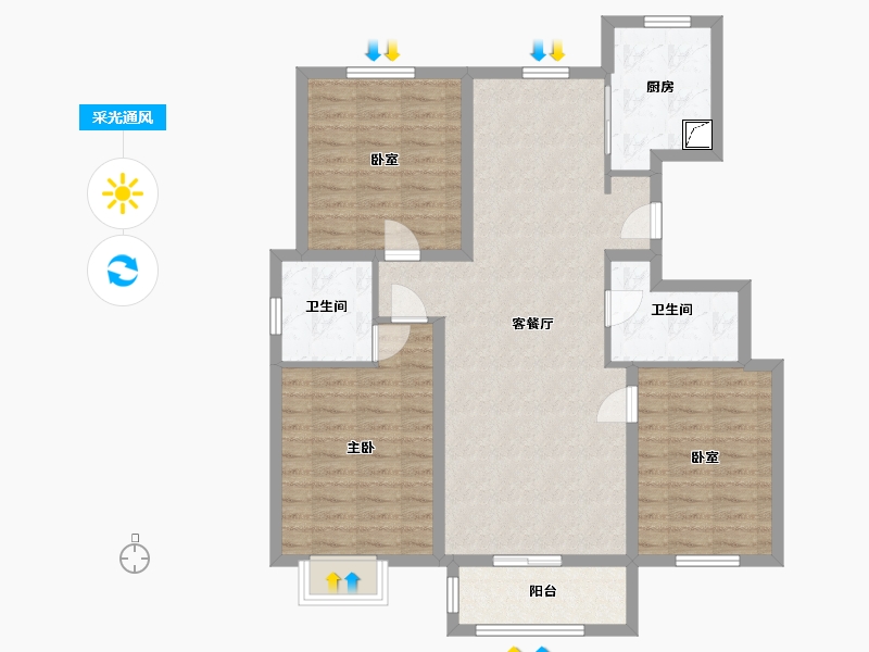 河北省-廊坊市-御景园-100.00-户型库-采光通风