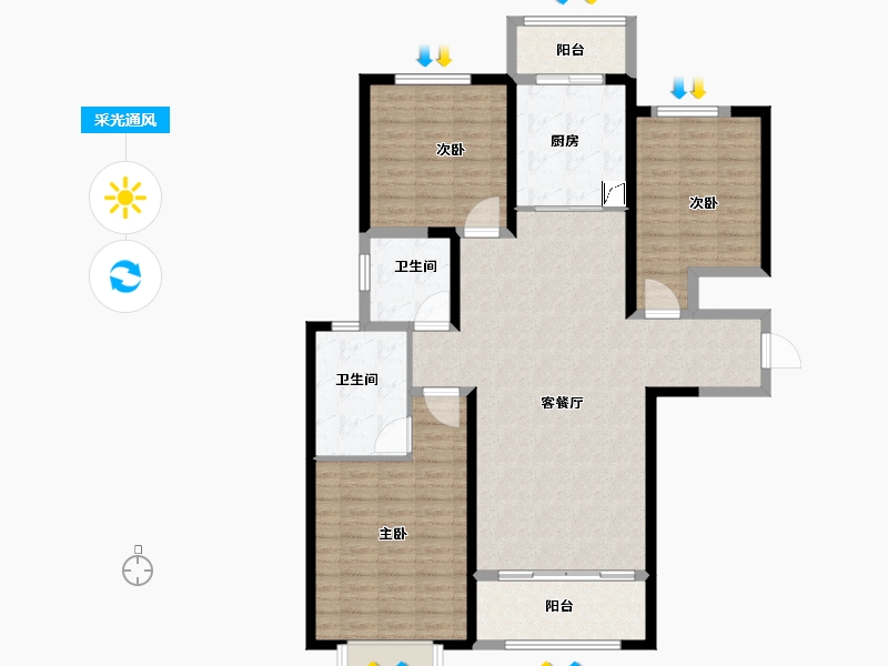 陕西省-宝鸡市-琨朗·翰林华府-96.00-户型库-采光通风