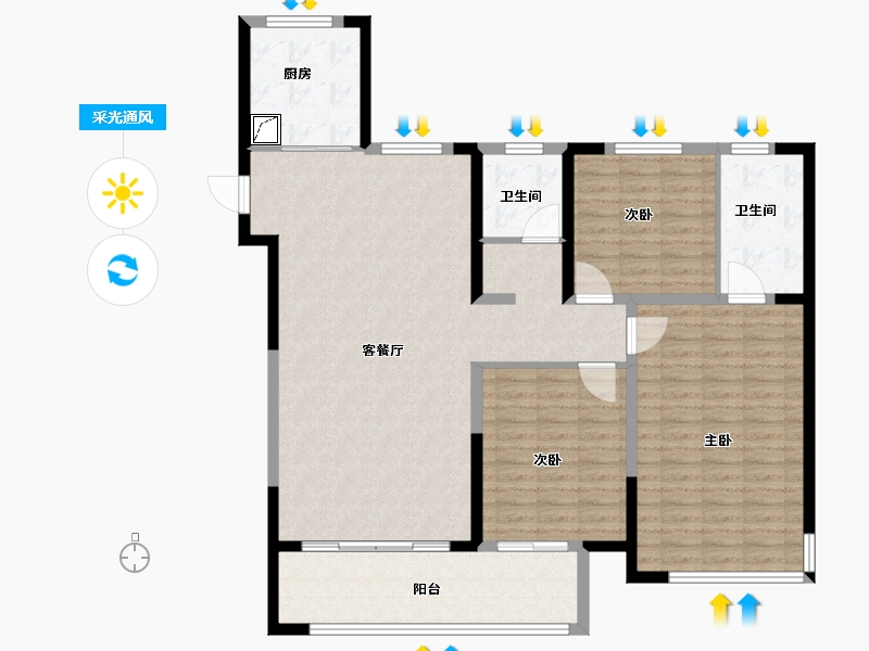 山东省-菏泽市-天润府-128.00-户型库-采光通风