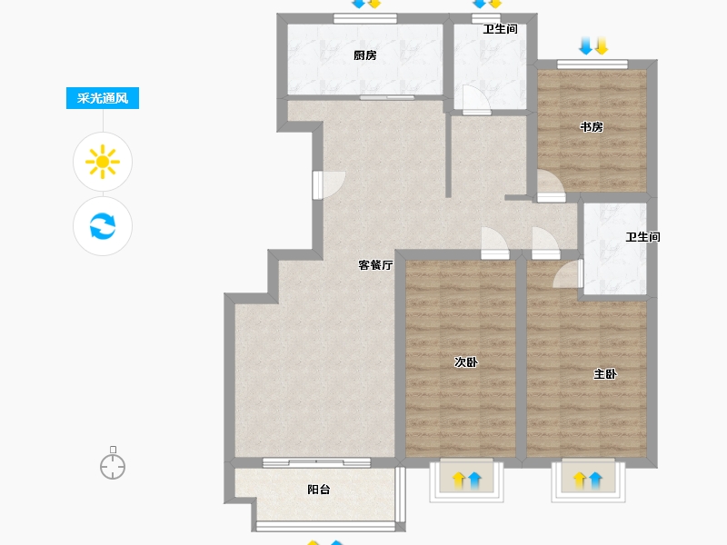 山东省-泰安市-滨河御邸-90.00-户型库-采光通风