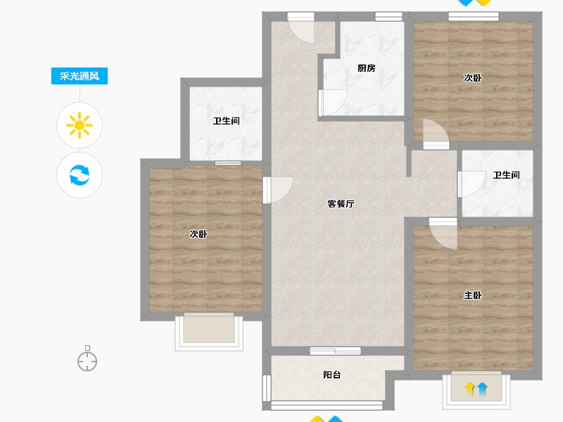 山西省-太原市-辰兴优山美郡三期-87.00-户型库-采光通风