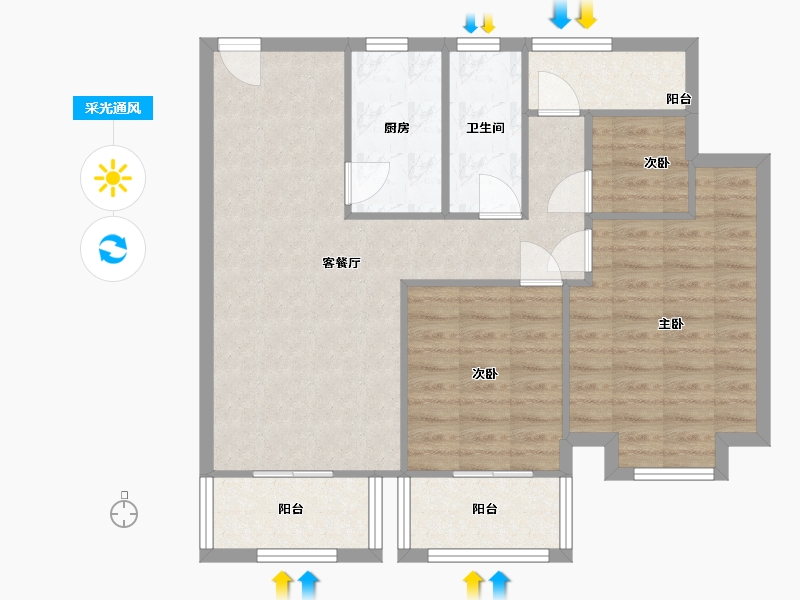 浙江省-嘉兴市-学仕花园-80.00-户型库-采光通风