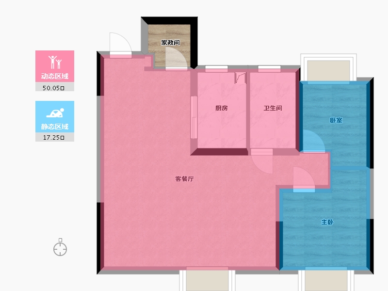 辽宁省-沈阳市-亚泰城-65.00-户型库-动静分区